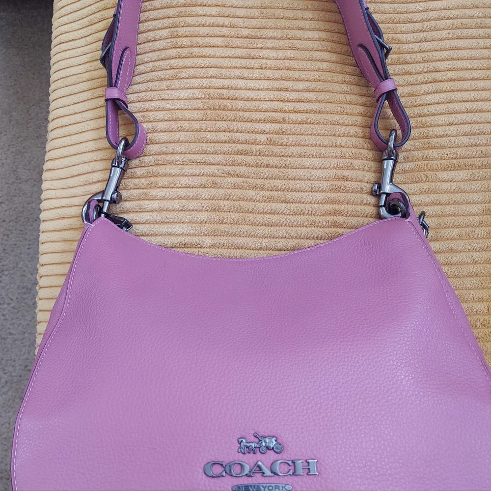 Coach Jess Hobo Rose Pink Pebbled Leather Shoulder Bag W/Gun Metal Hardware - Picture 11 of 16